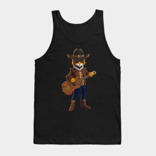 Cute Cowboy Cat with Hat and Guitar Tank Top